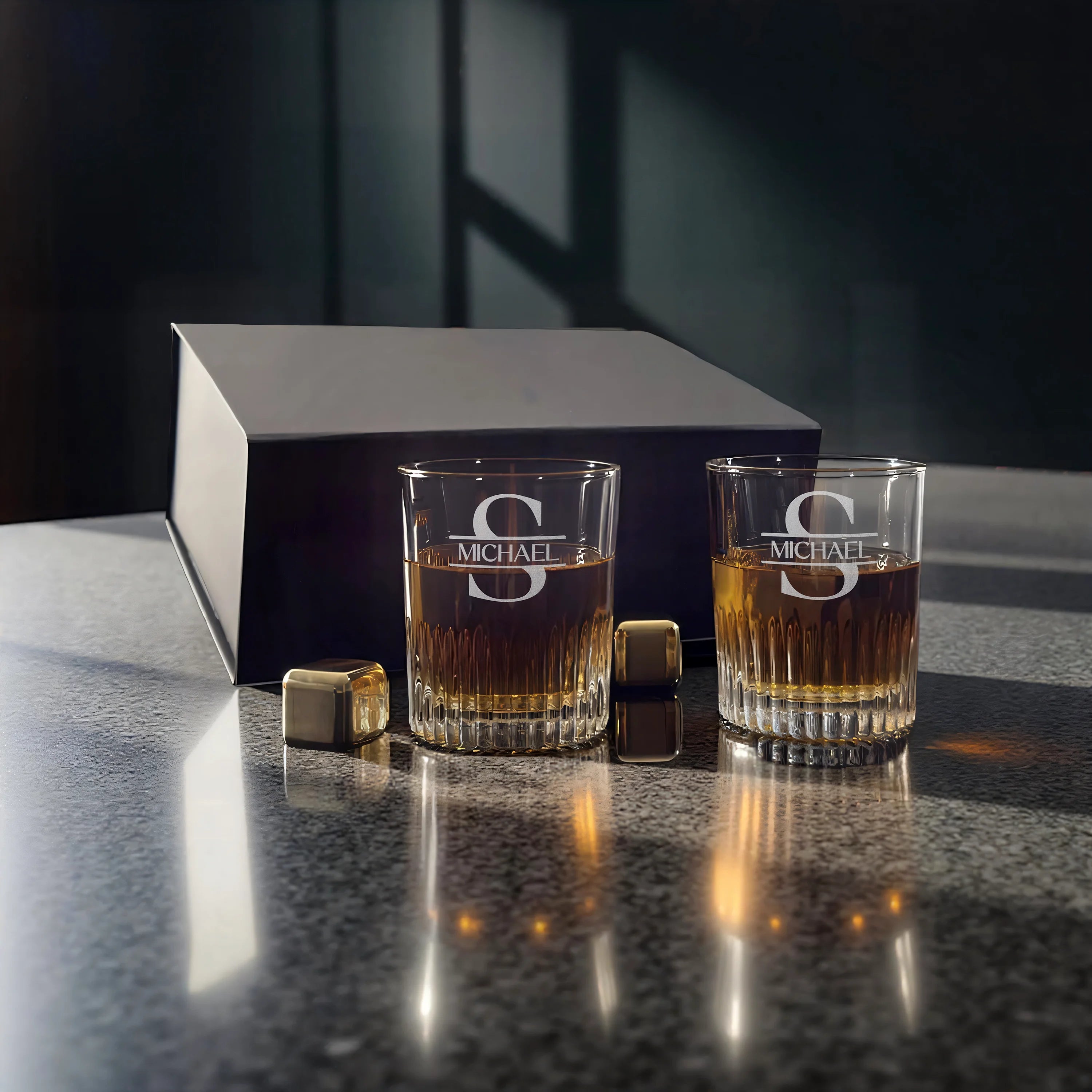Ridged Round Bourbon Glass – Gift Box Set of Two