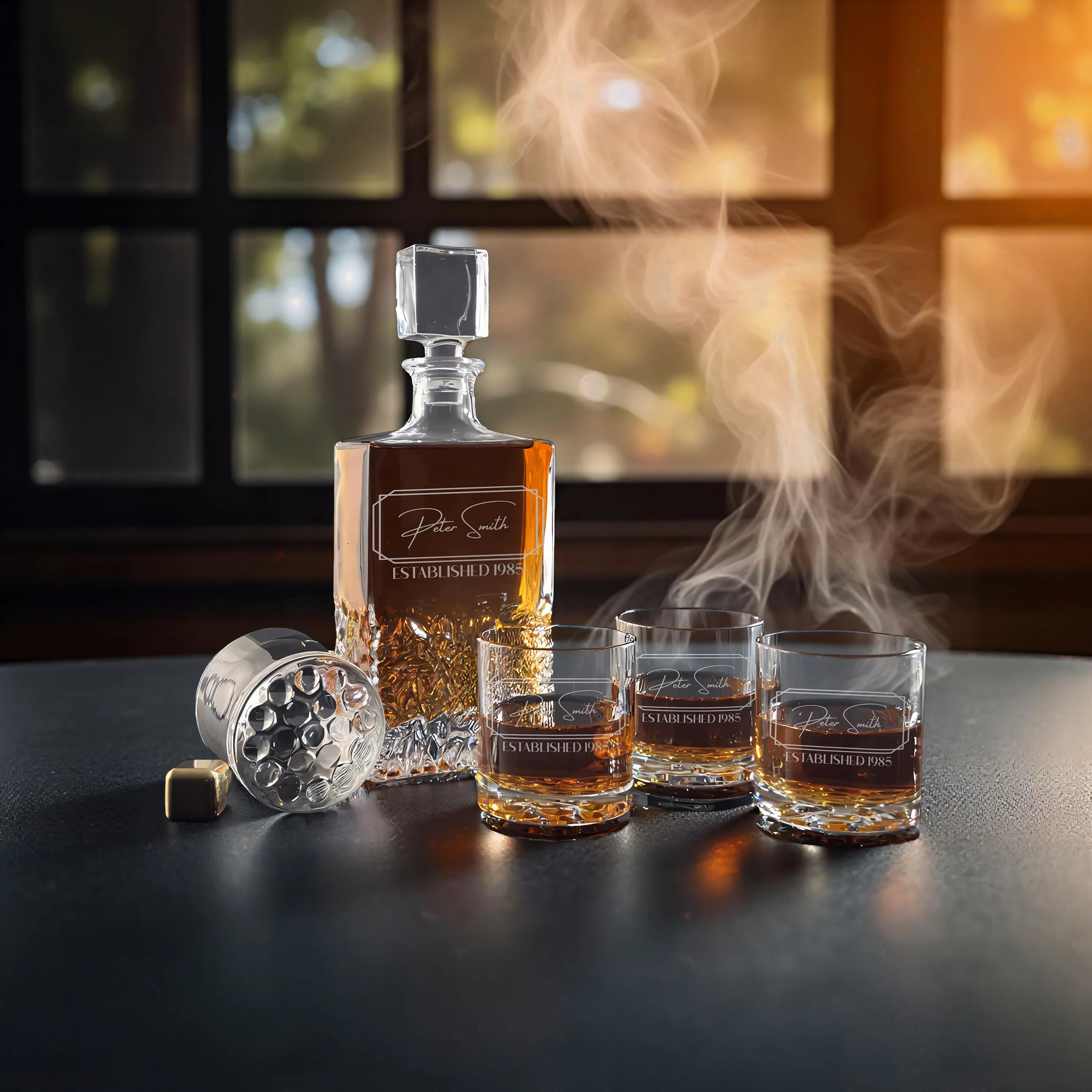 Heritage Bourbon Decanter with 4 Sculpted Glasses