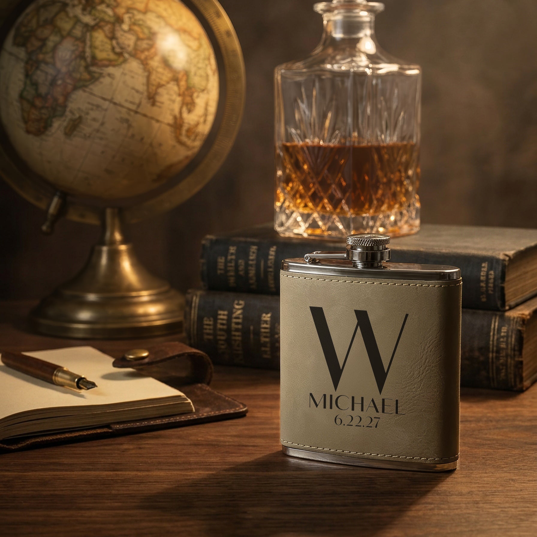 Personalized Leatherette-Wrapped Whiskey Flask