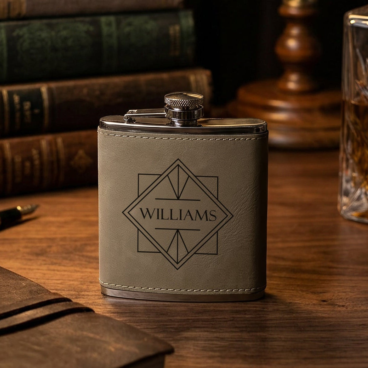 Personalized Leatherette-Wrapped Whiskey Flask