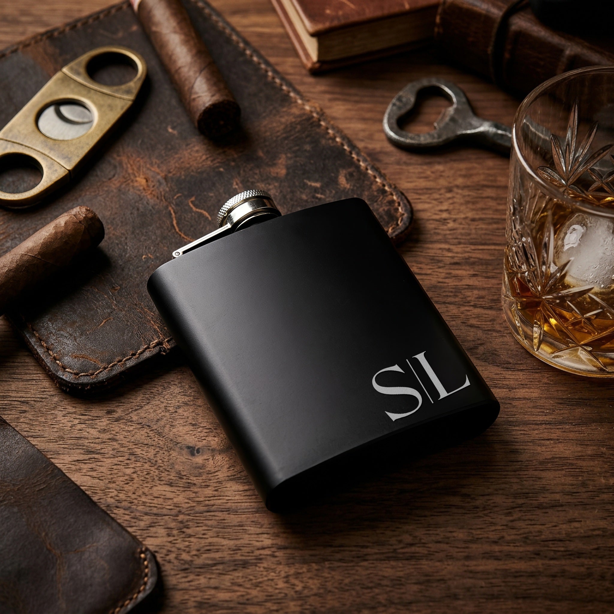 Personalized Matte Black Whiskey Flask