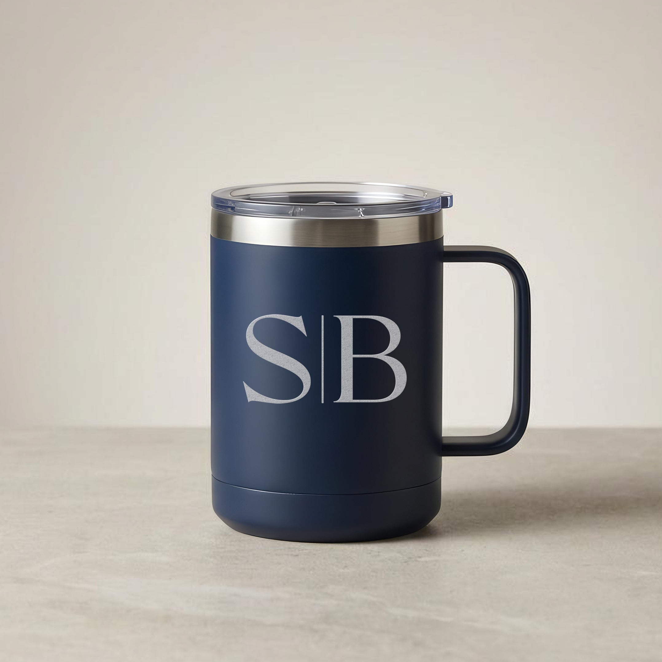 Engraved Navy Insulated Coffee Mug – 15 oz with Slider Lid