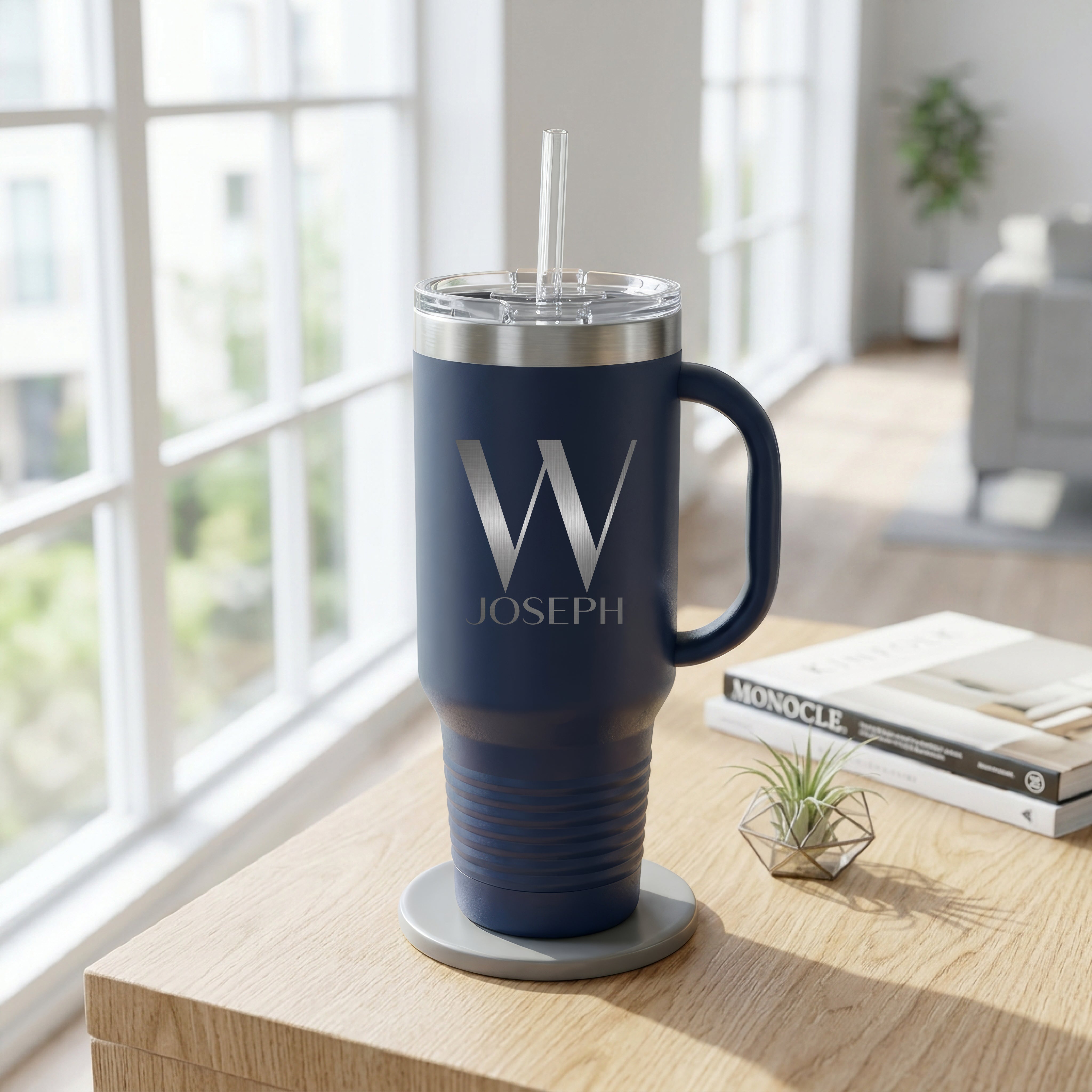 Personalized 40 oz Tumbler with Handle | Custom Engraved Gift for Him