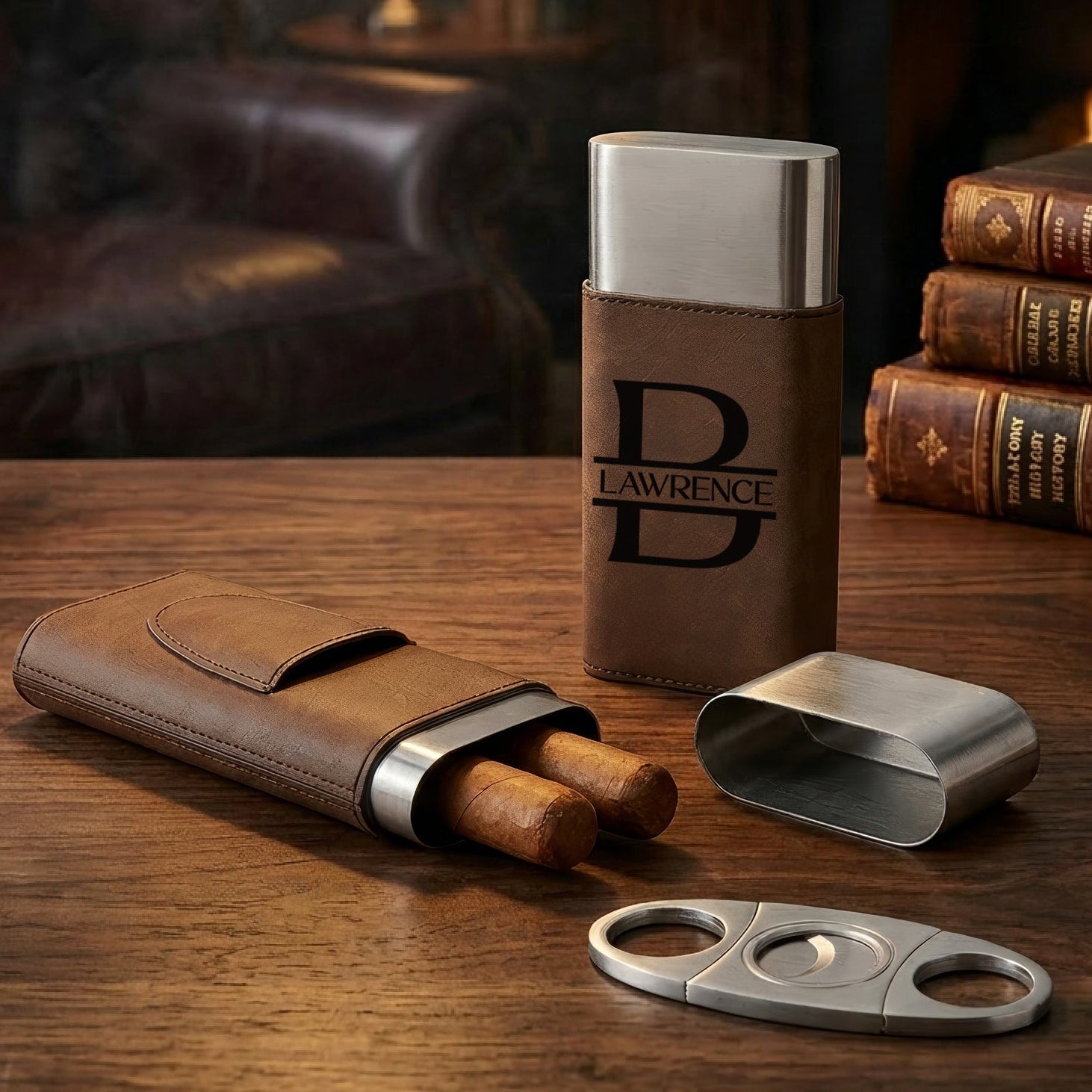 Monogrammed Cigar Travel Case with Cutter