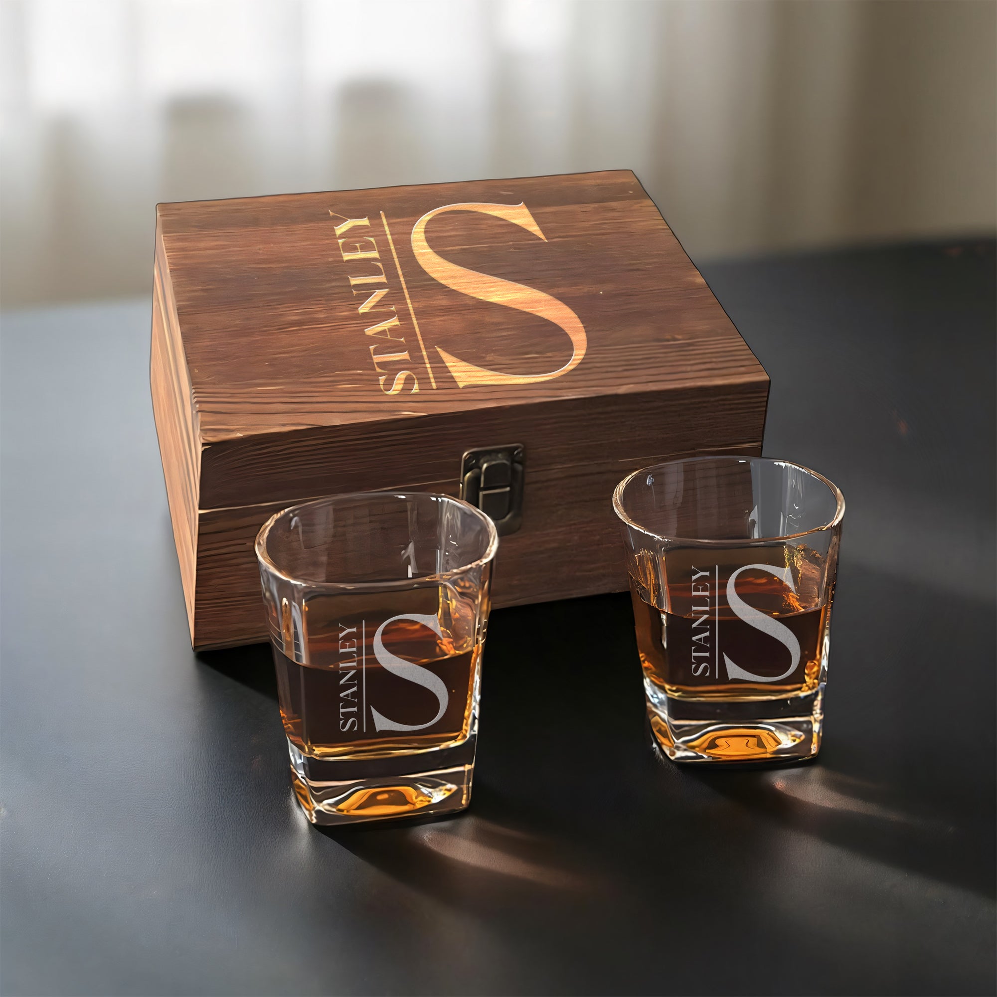 Personalized Whiskey Box Set with Glasses