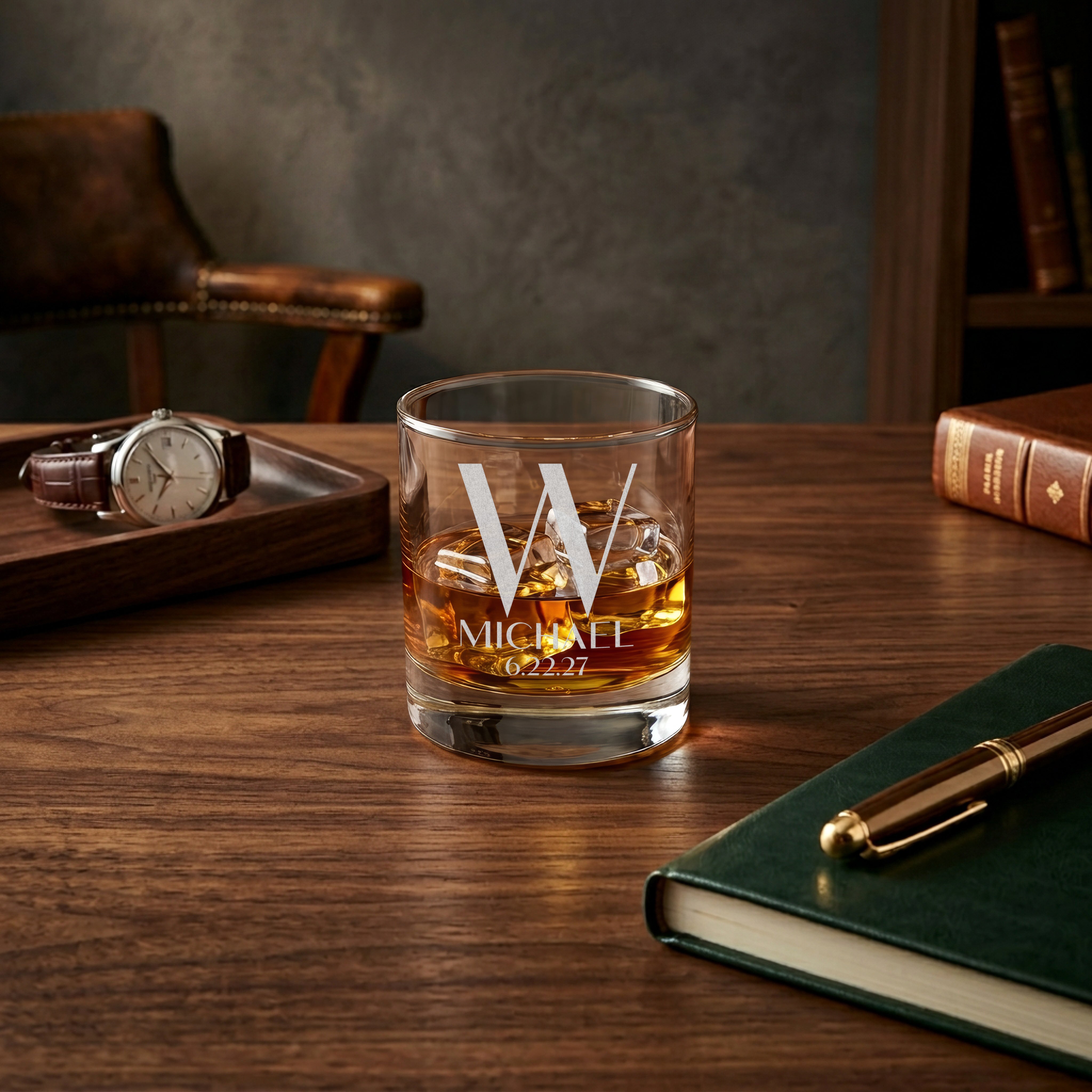 Globe Decanter Set with 4 Classic Round Rocks Glasses | Custom Engraved Barware