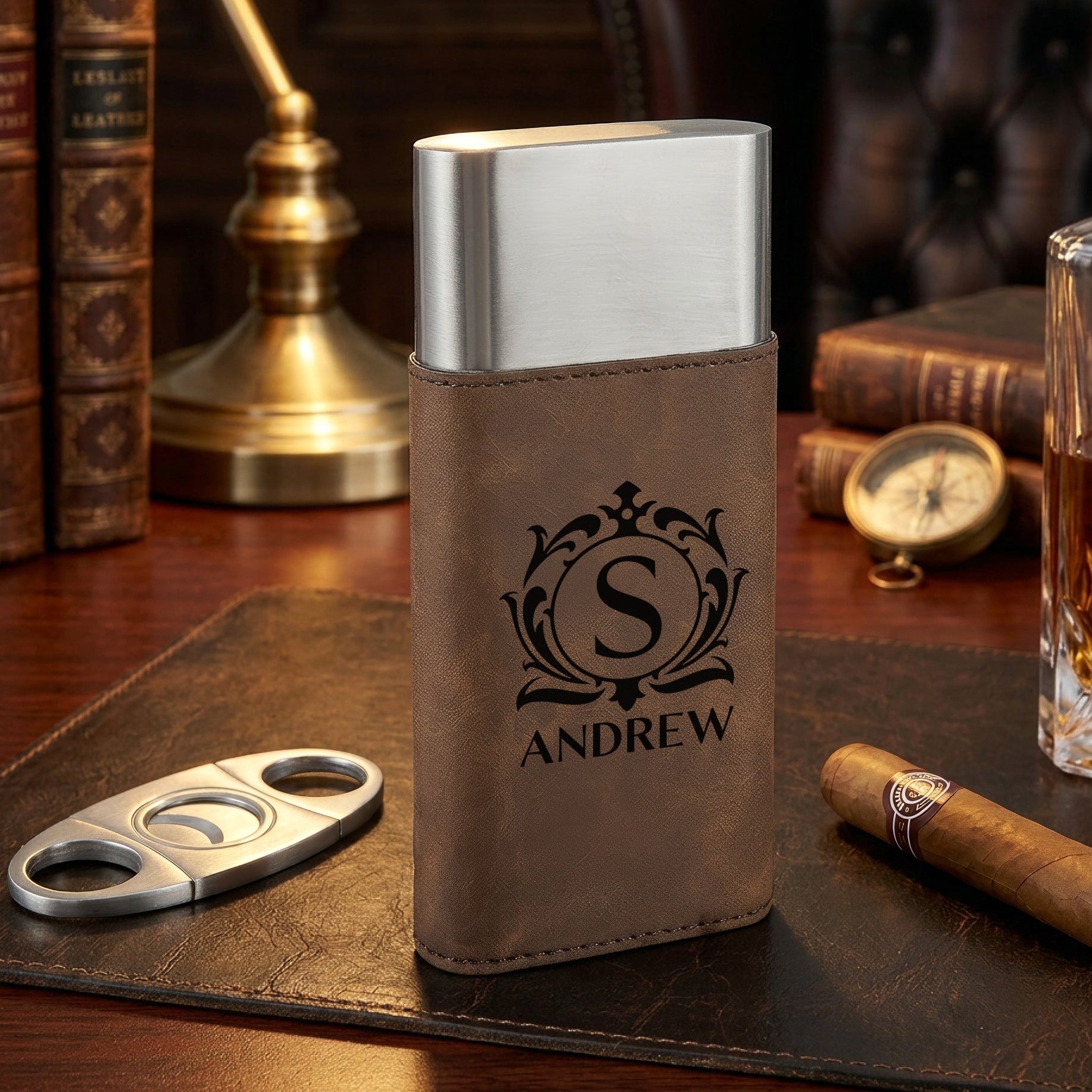 Monogrammed Cigar Travel Case with Cutter