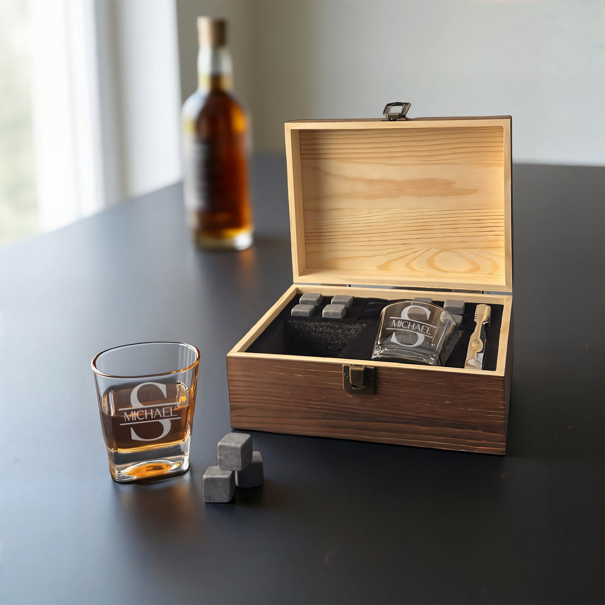 Personalized Whiskey Box Set with Glasses