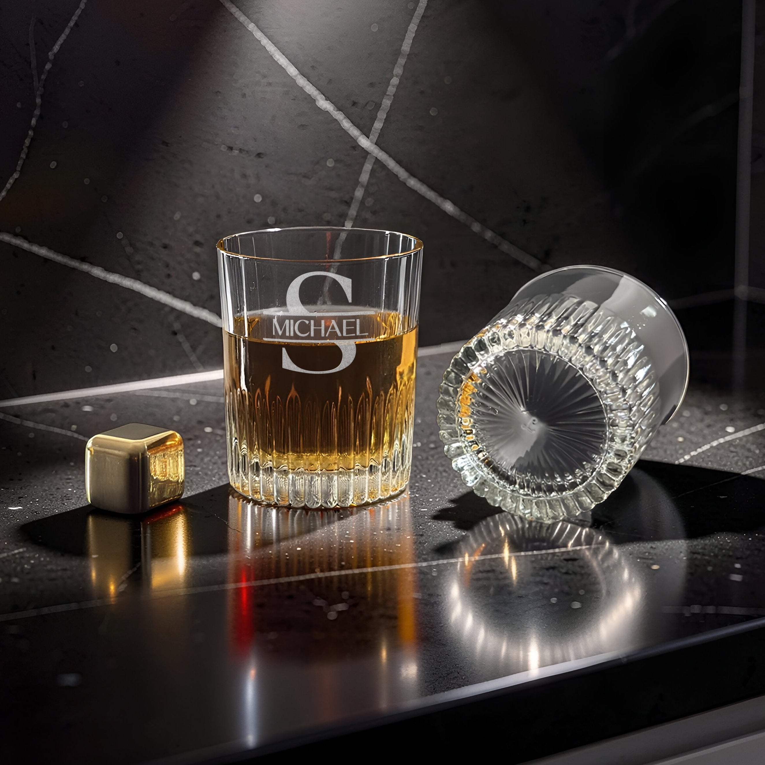 Ridged Round Rocks Glass – Gift Box Set of Four