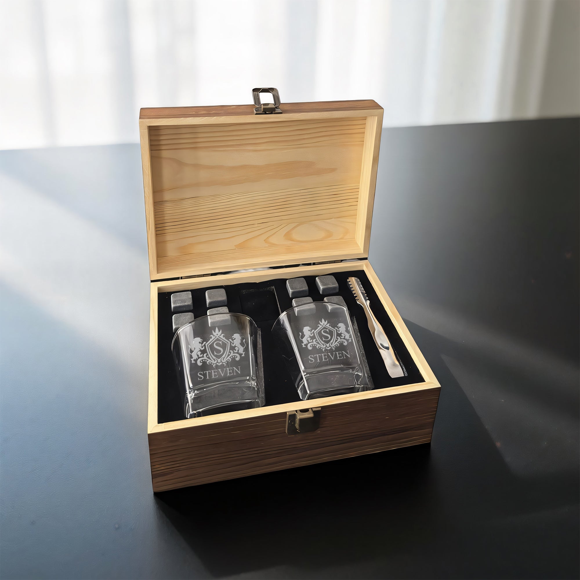 Personalized Whiskey Box Set with Glasses