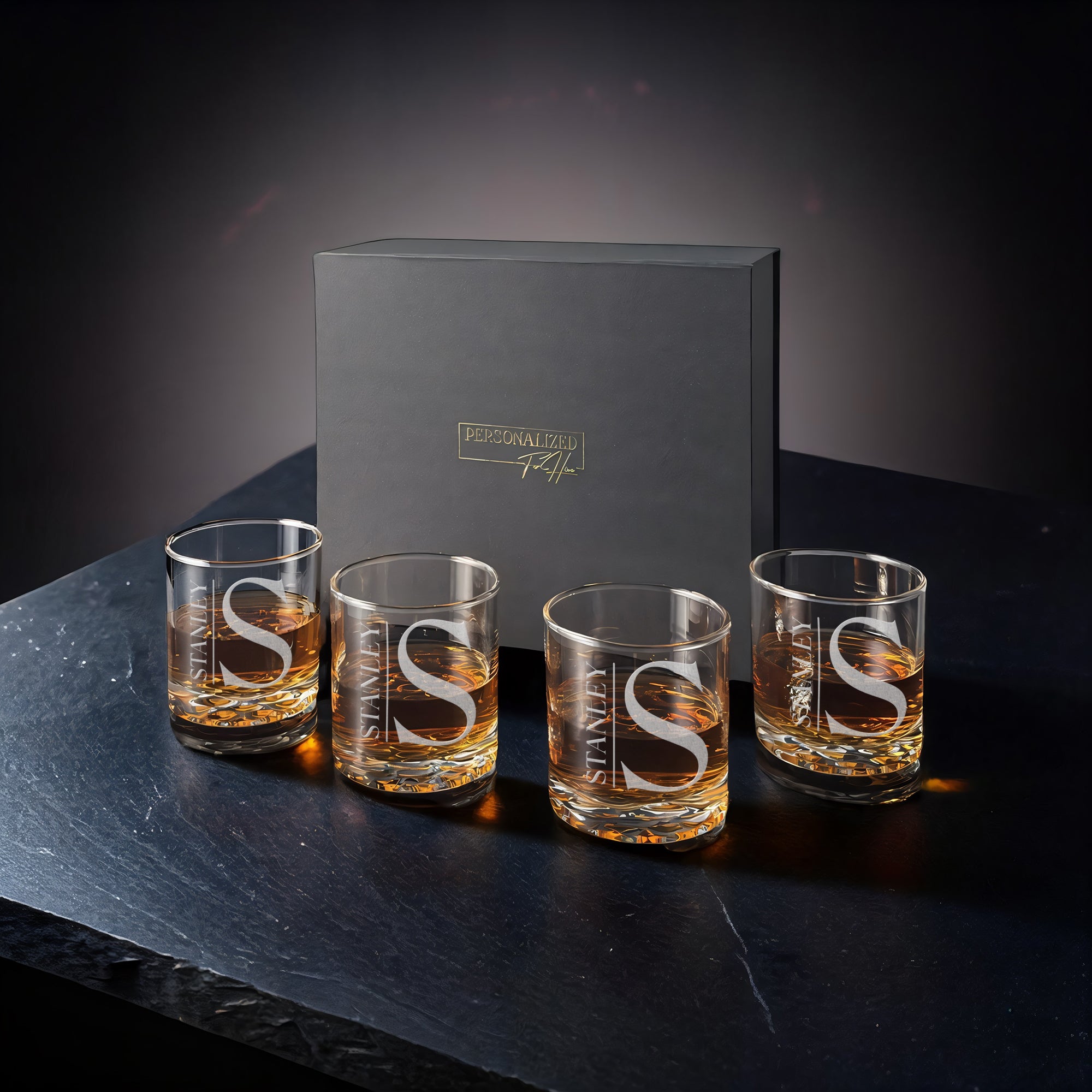 Signature Sculpted Base Bourbon Glass – Gift Box Set of 4