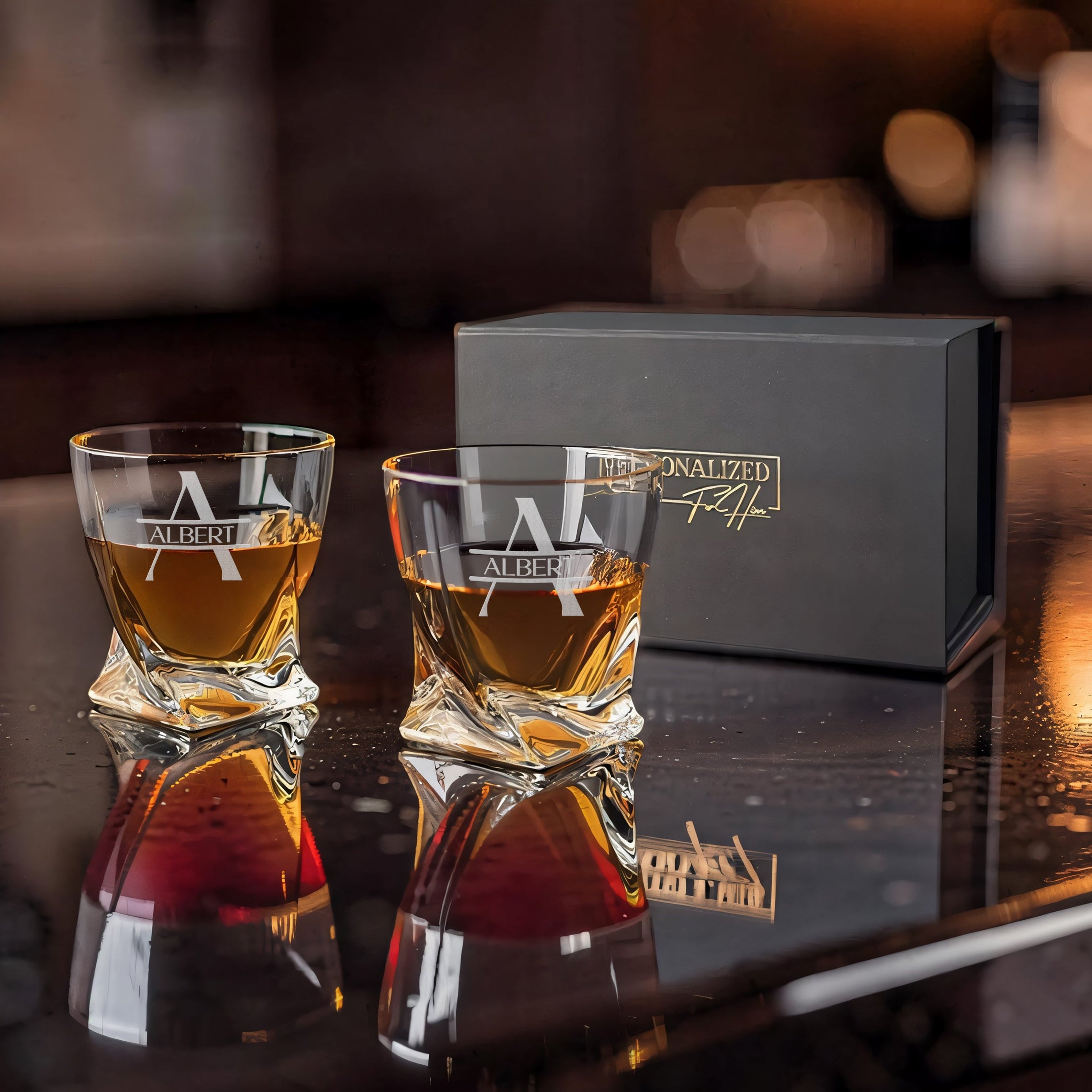 Twisted Whiskey Glasses – Personalized Gift Box Set of 2