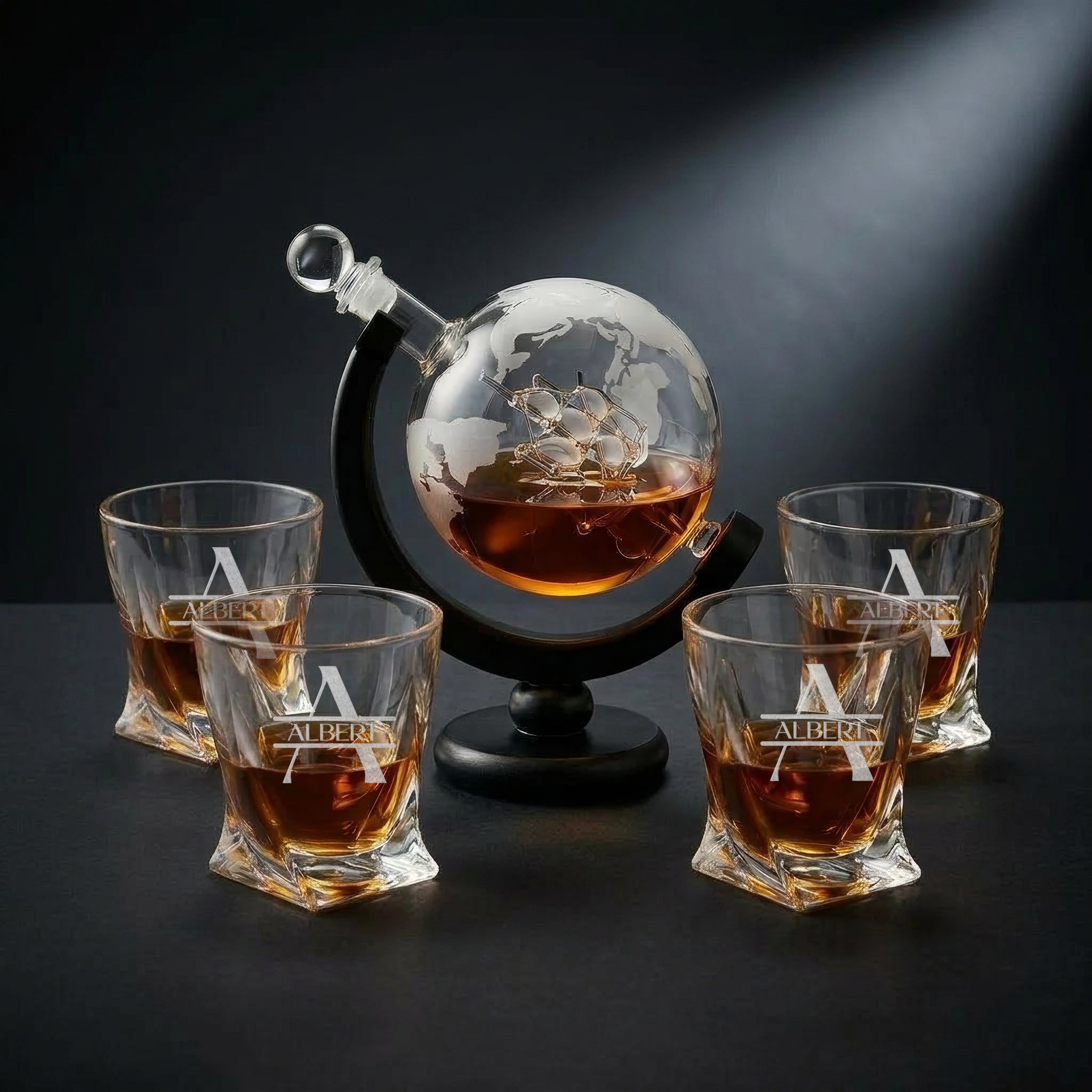 Voyager Globe Decanter Set with Four Twisted Glasses