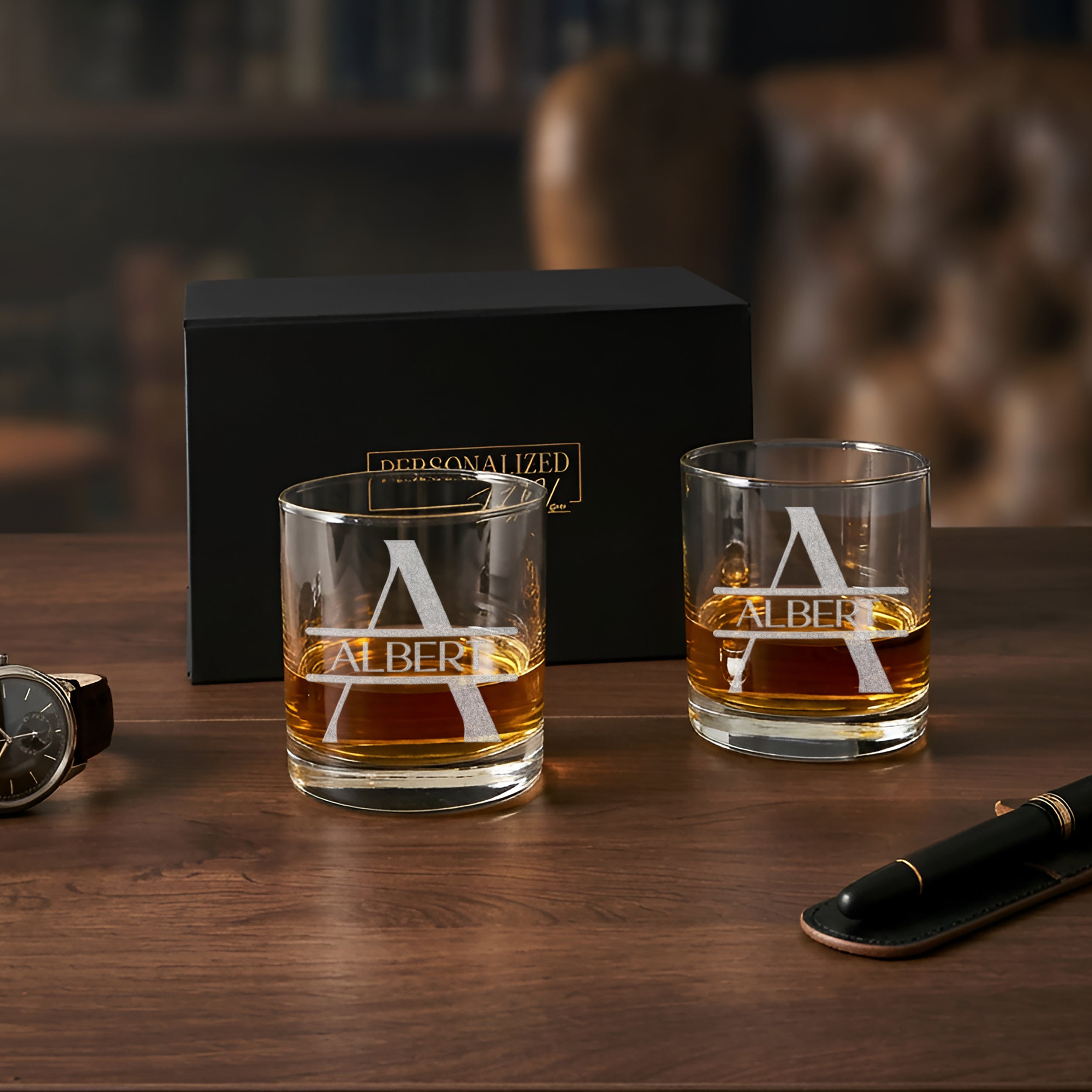 Classic Round Bourbon Glasses – Gift Box Set of 2