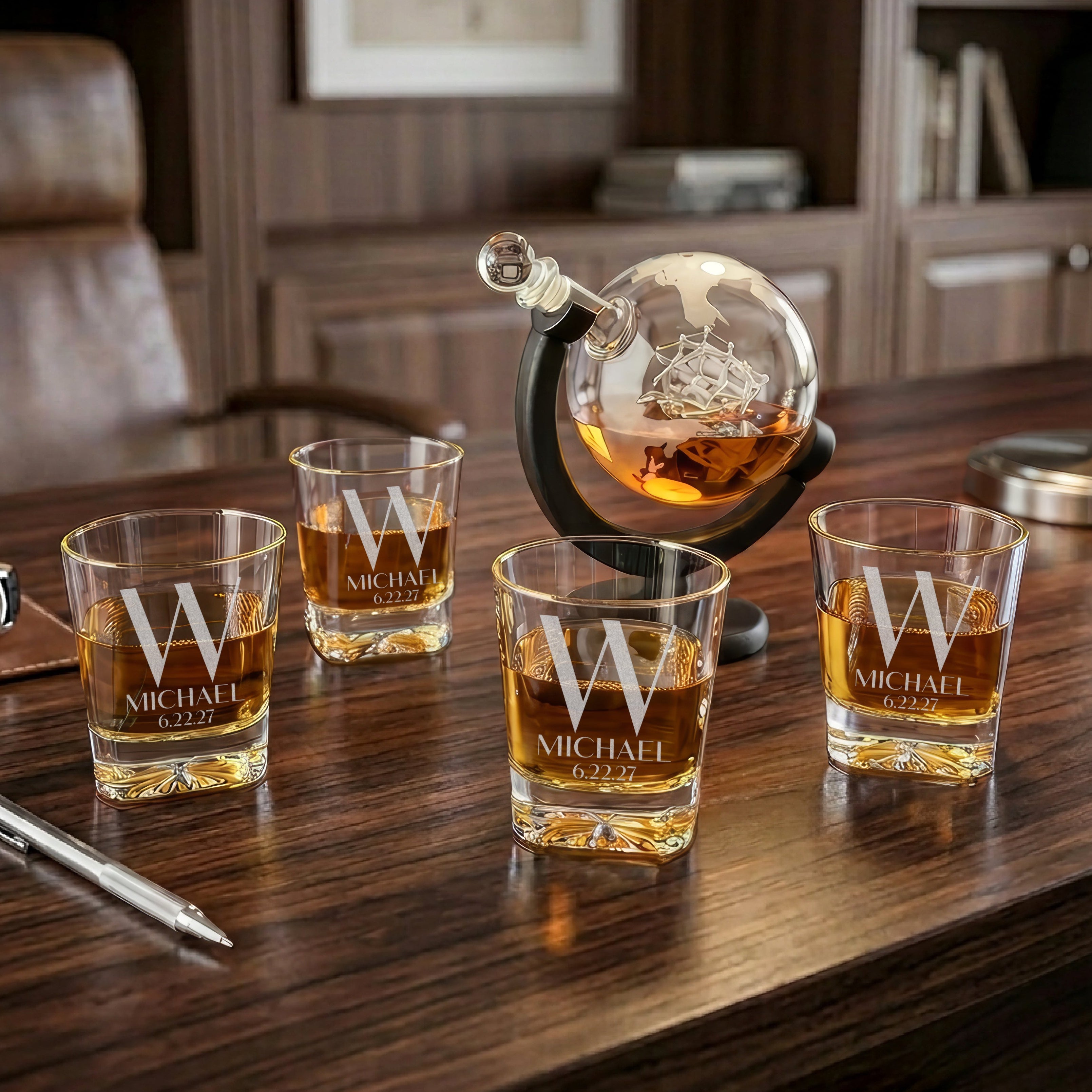 The Voyager Decanter Set with 4 Signature Square Cut Rocks Glasses
