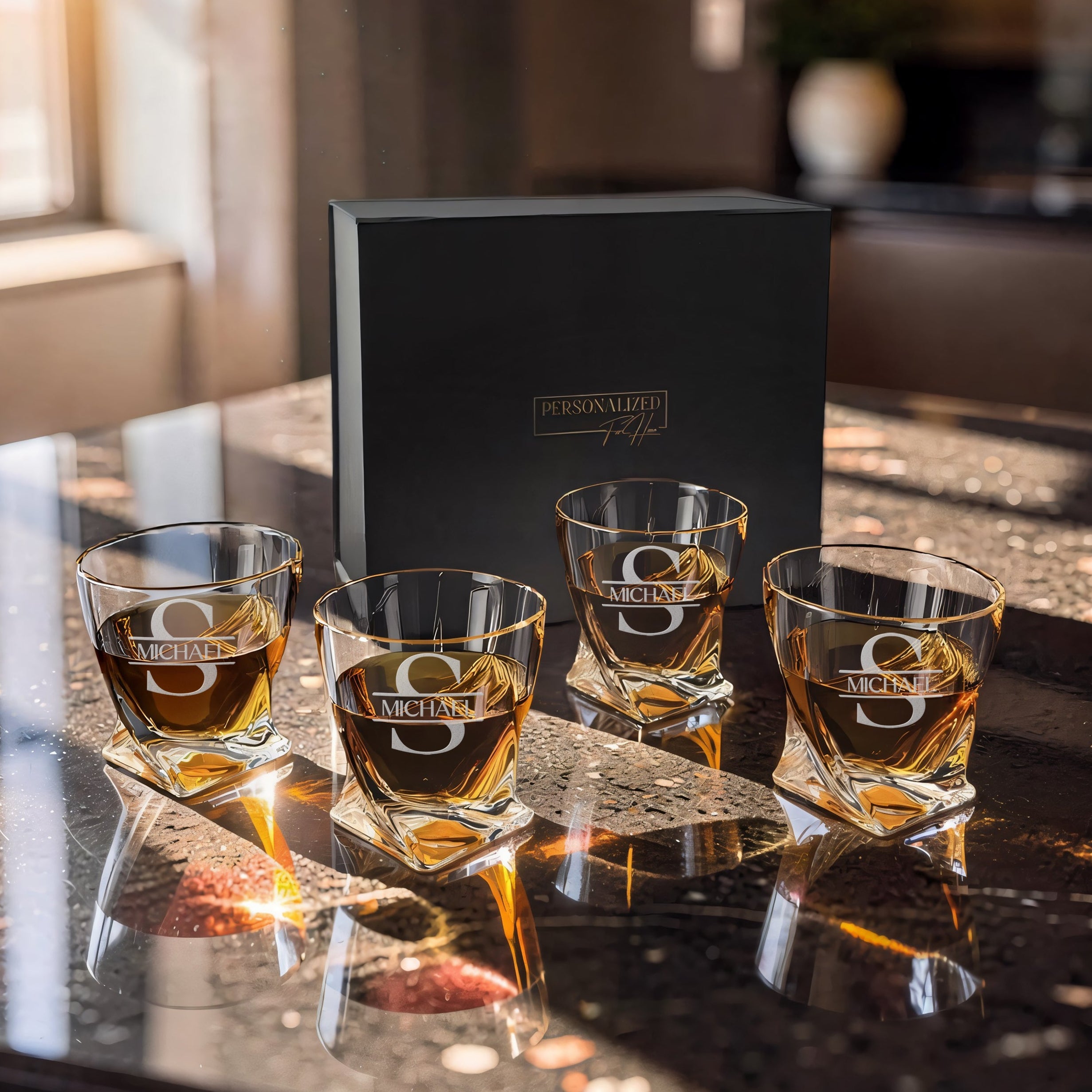 Twisted Bourbon Glass Set – Personalized Gift Box Collection