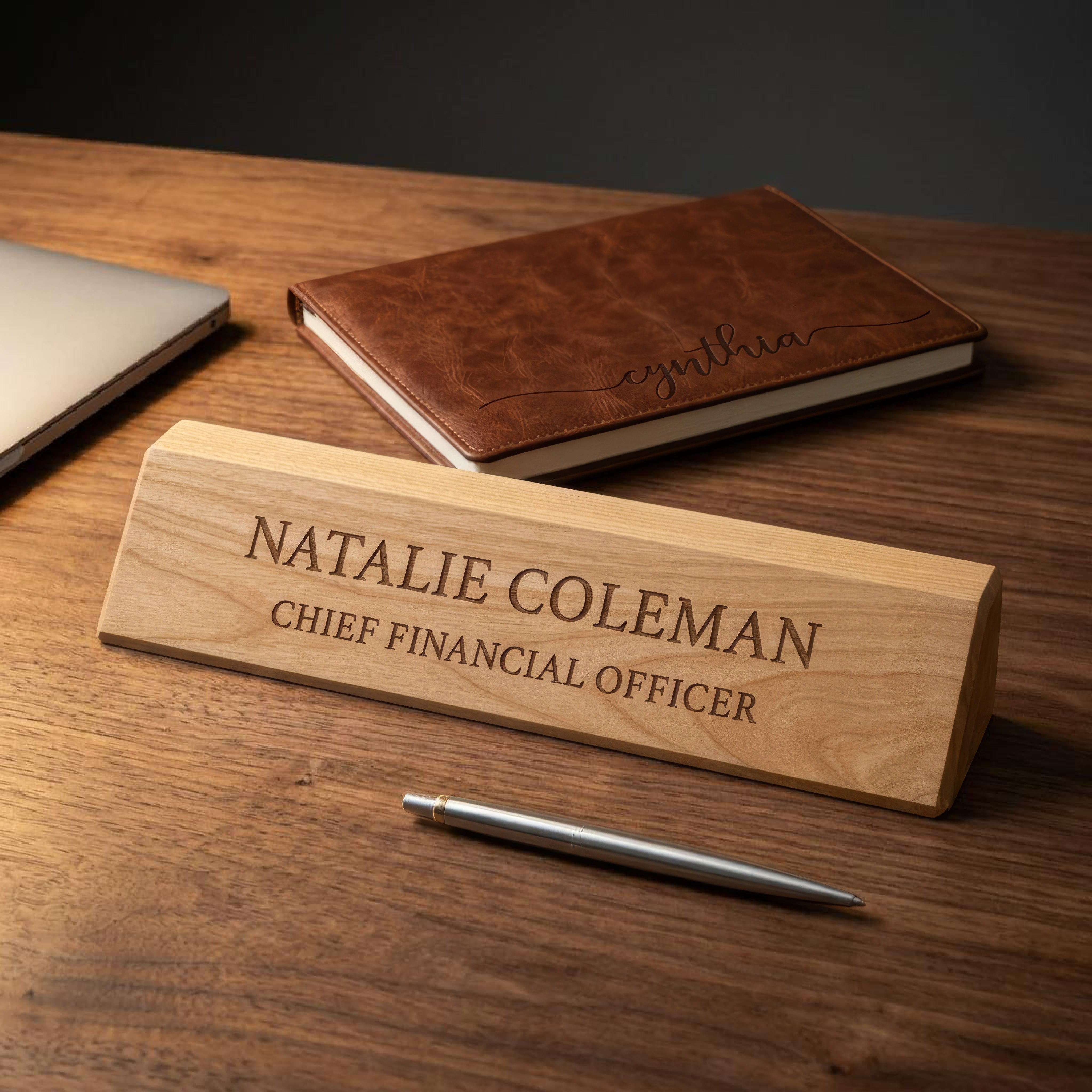 Personalized Alder Wood Desk Name Plate