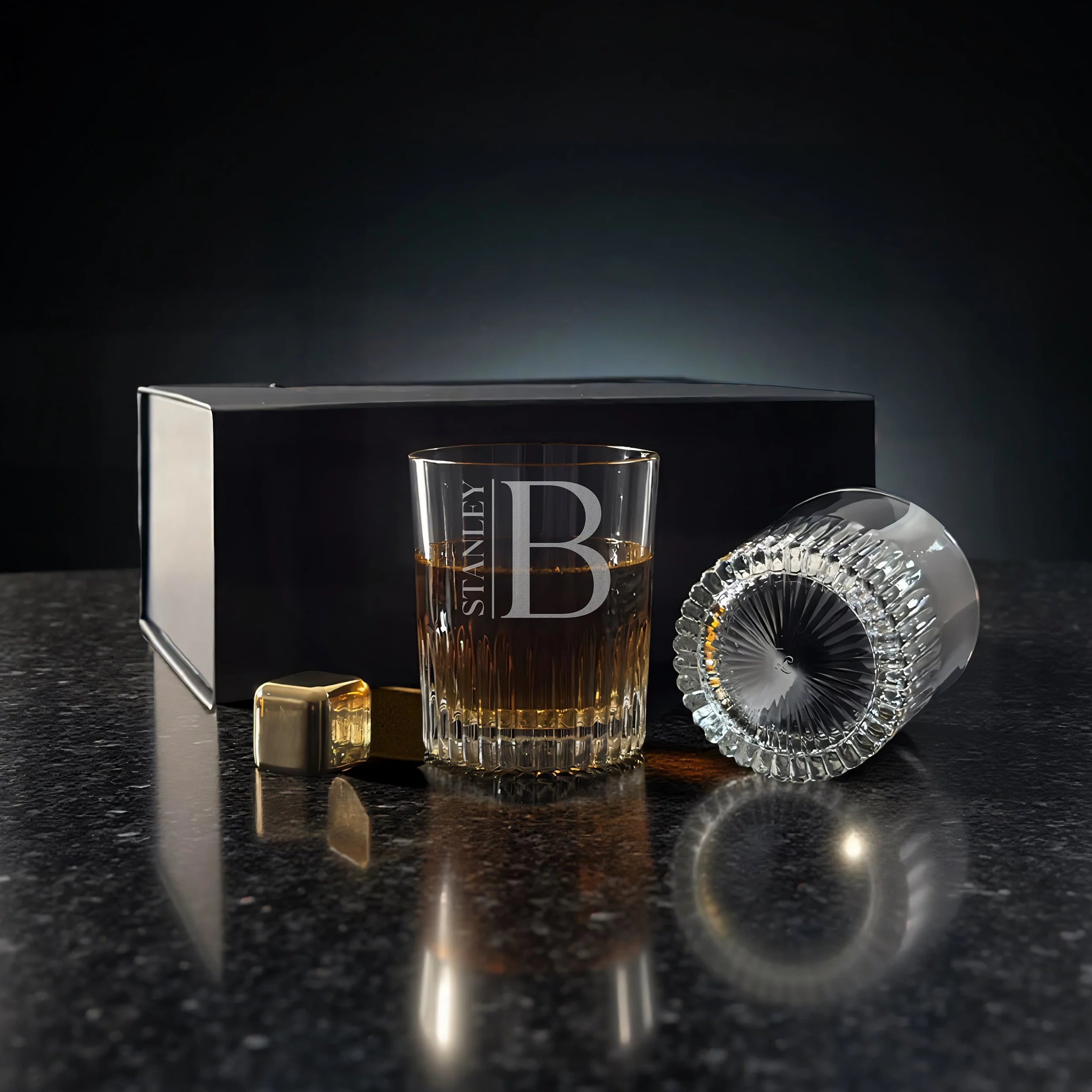 Ridged Round Bourbon Glass Gift Box Set of Two