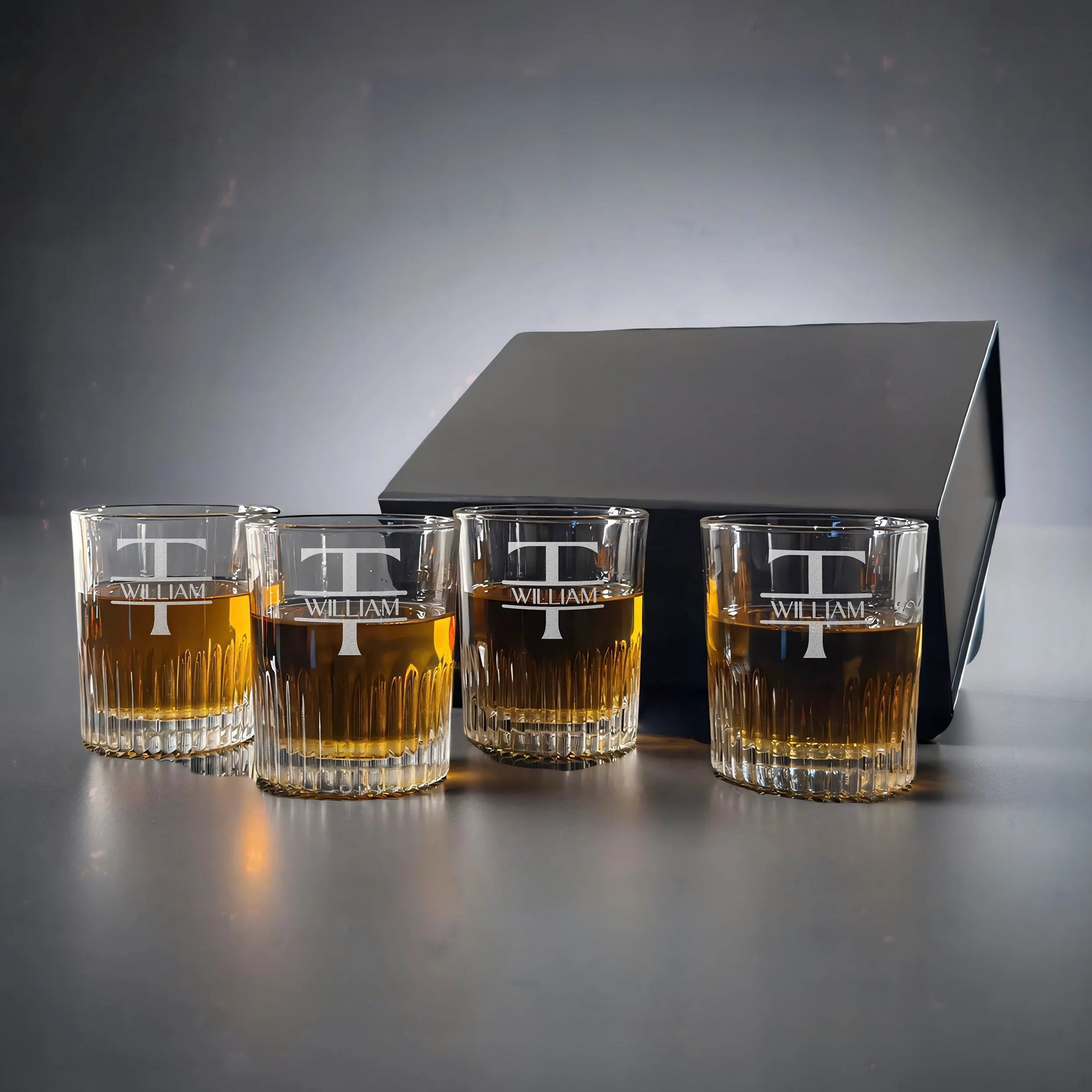 Ridged Round Rocks Glass Gift Box Set of Four