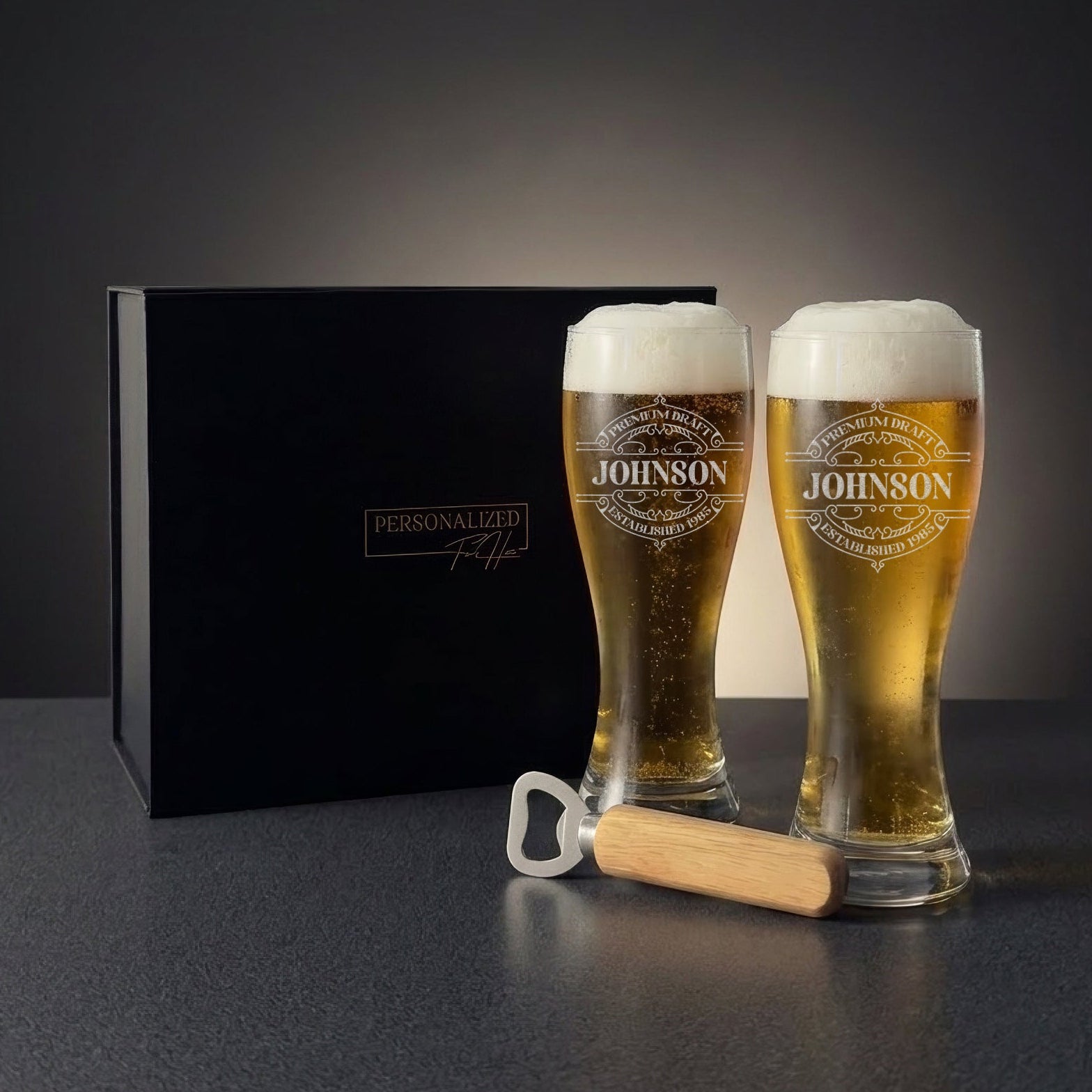 Personalized Tall Pilsner Glass Set with Gift Box
