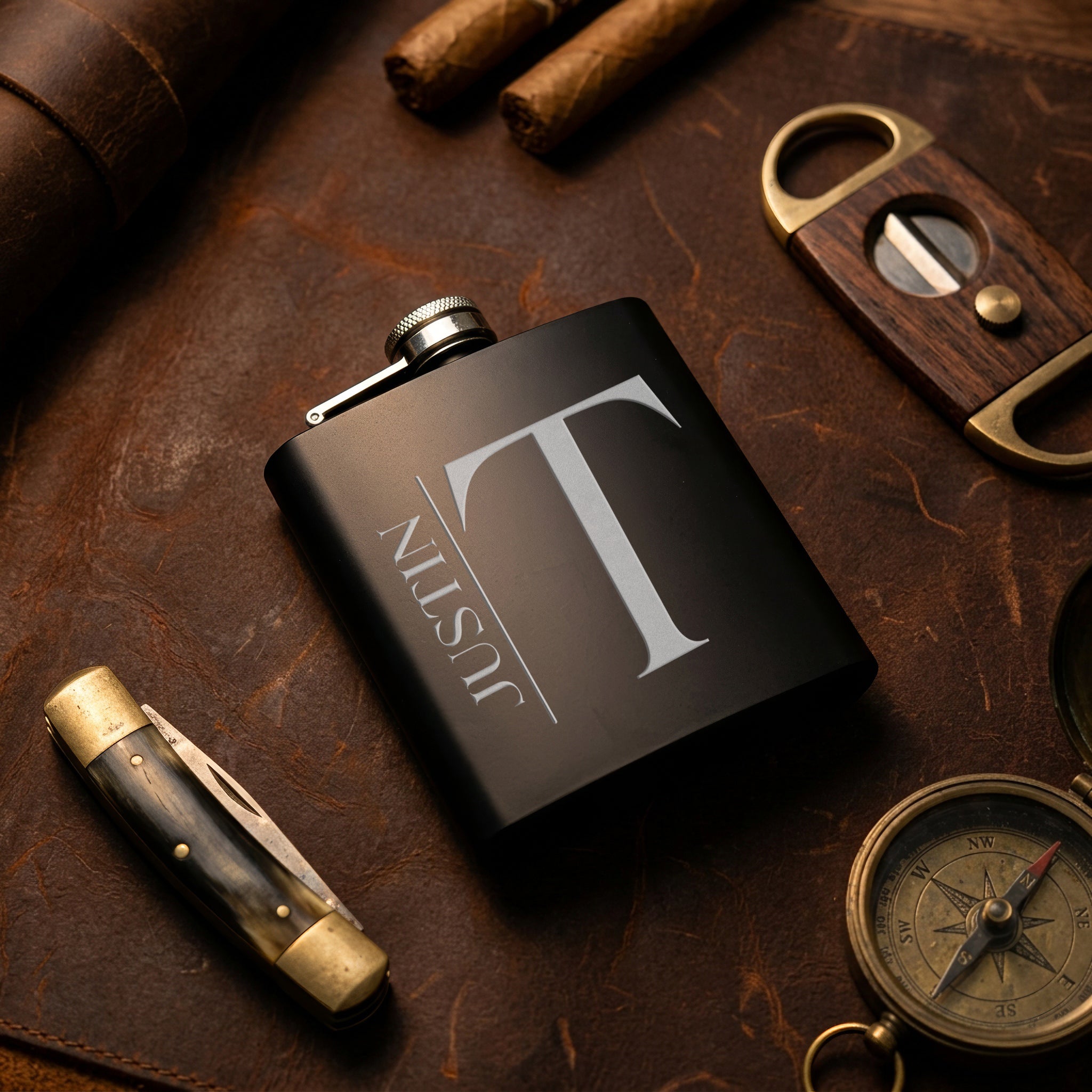 Personalized Matte Black Whiskey Flask
