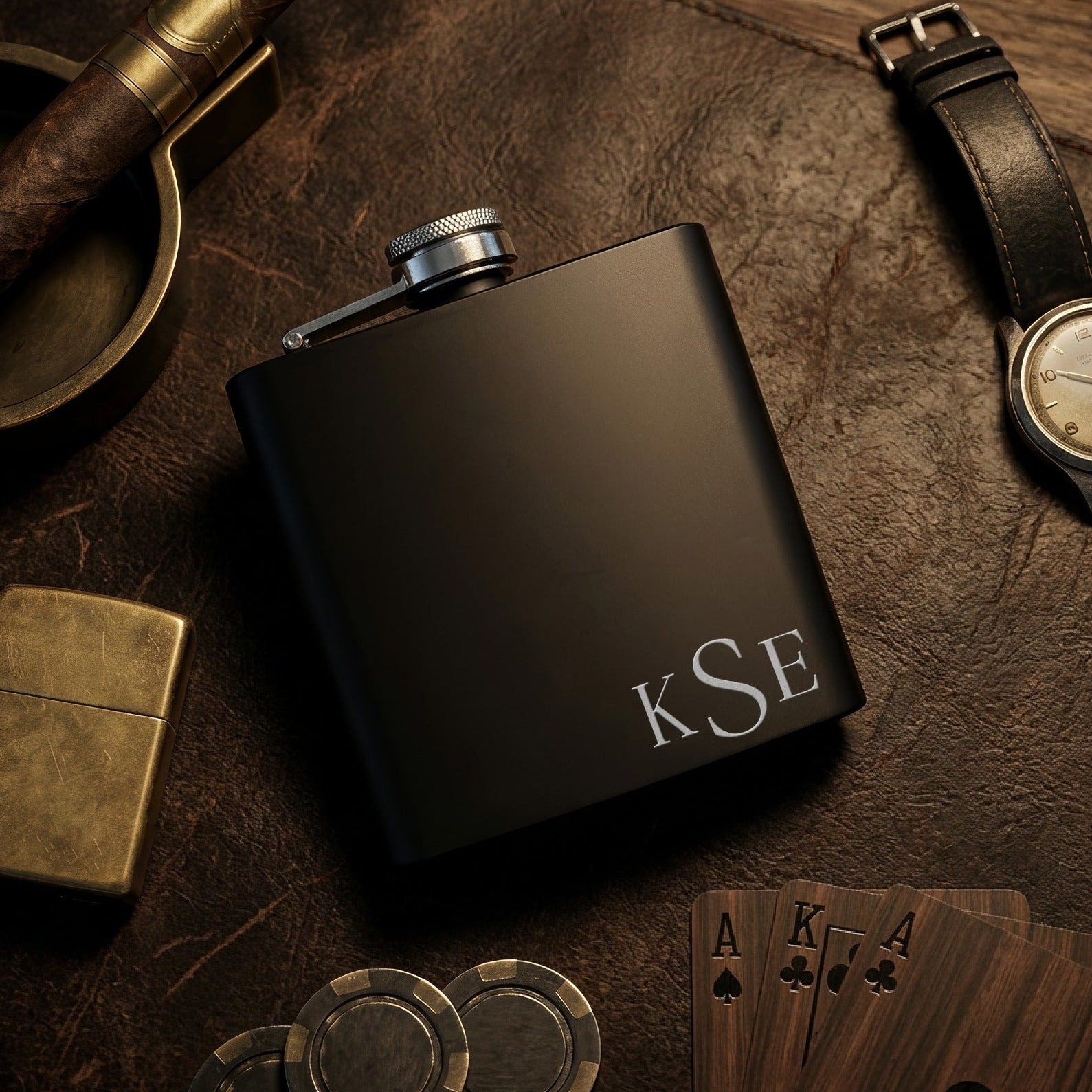 Personalized Matte Black Whiskey Flask