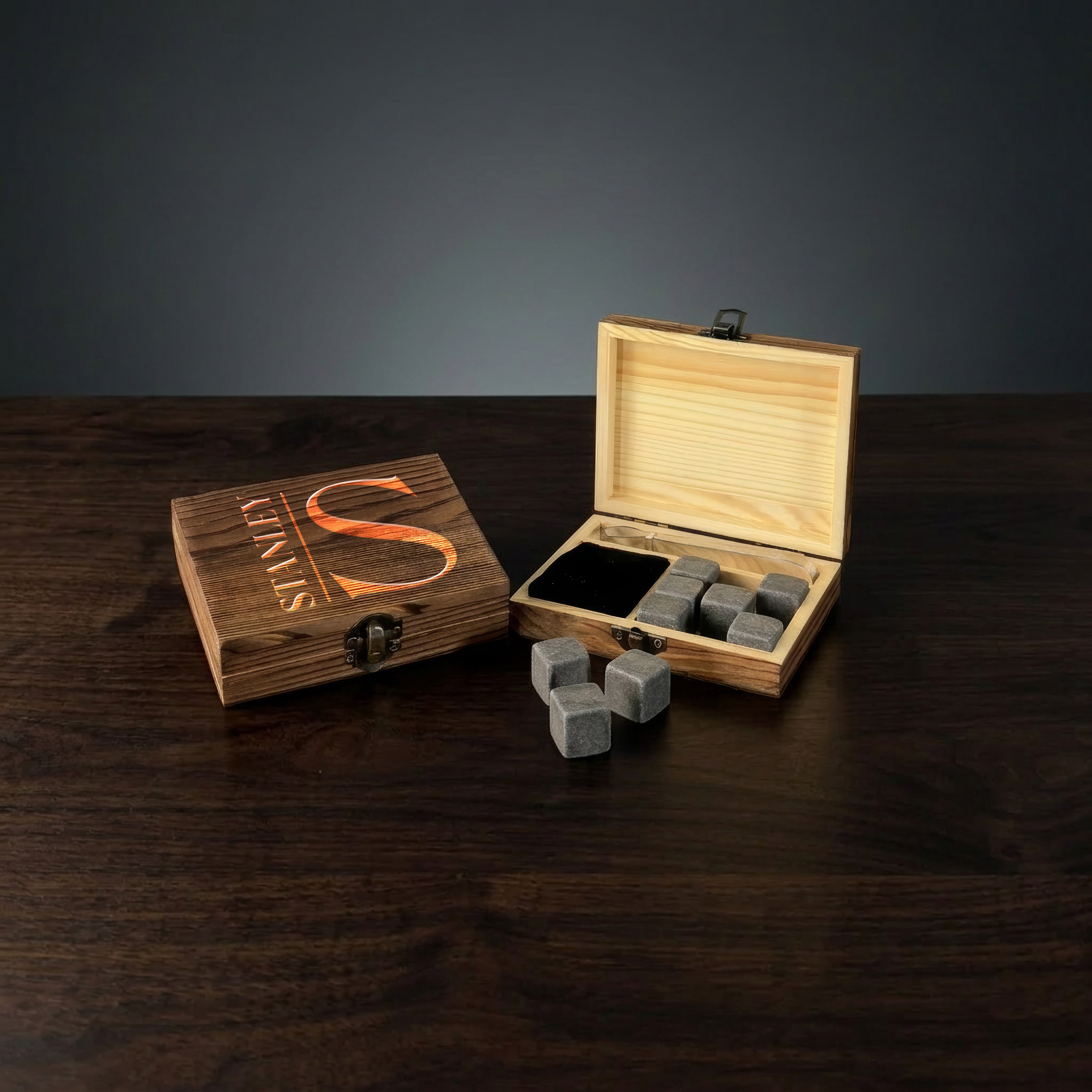 Personalized Whiskey Gift Set with Ammo Box & Stones