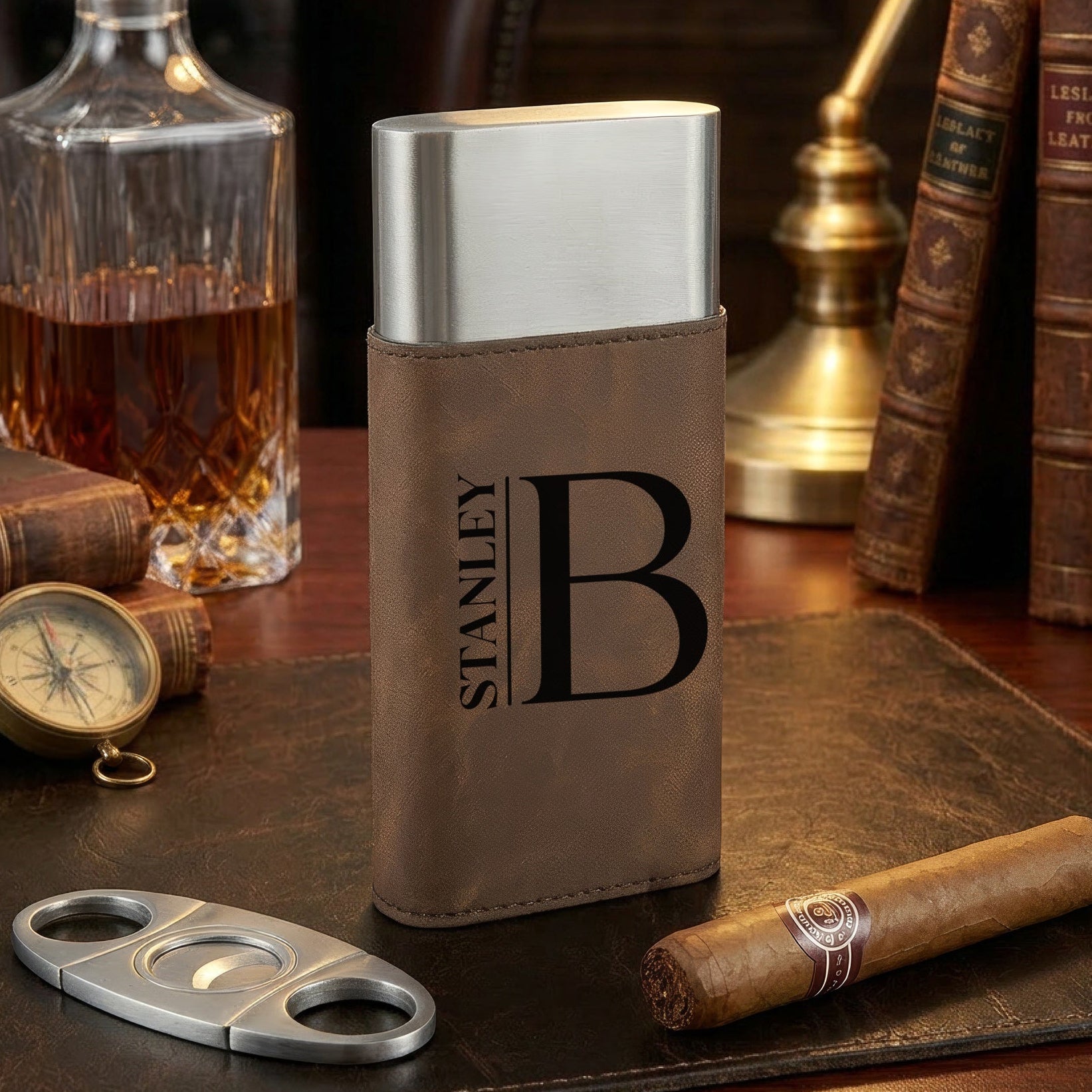 Monogrammed Cigar Travel Case with Cutter