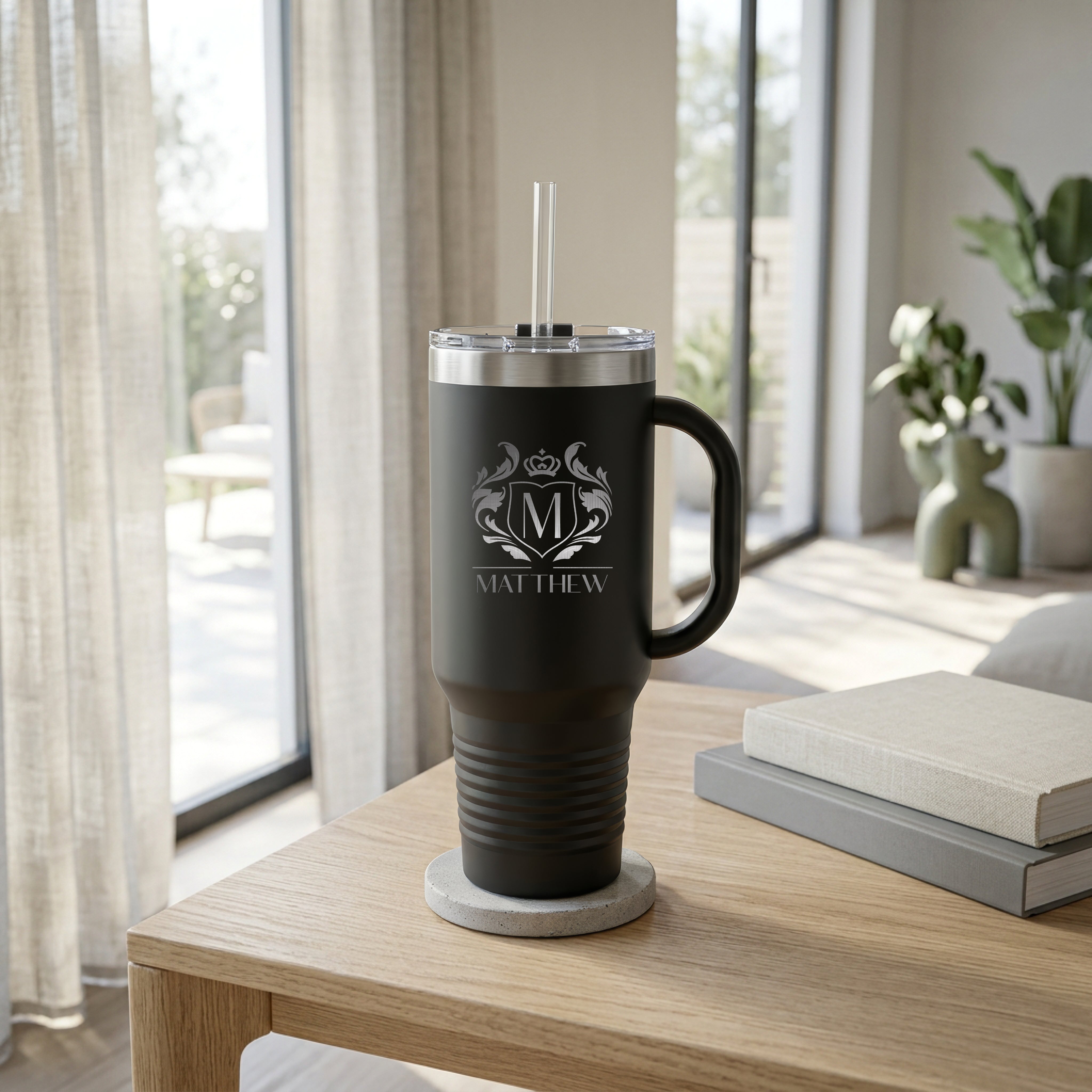 Personalized 40 oz Tumbler with Handle | Custom Engraved Gift for Him