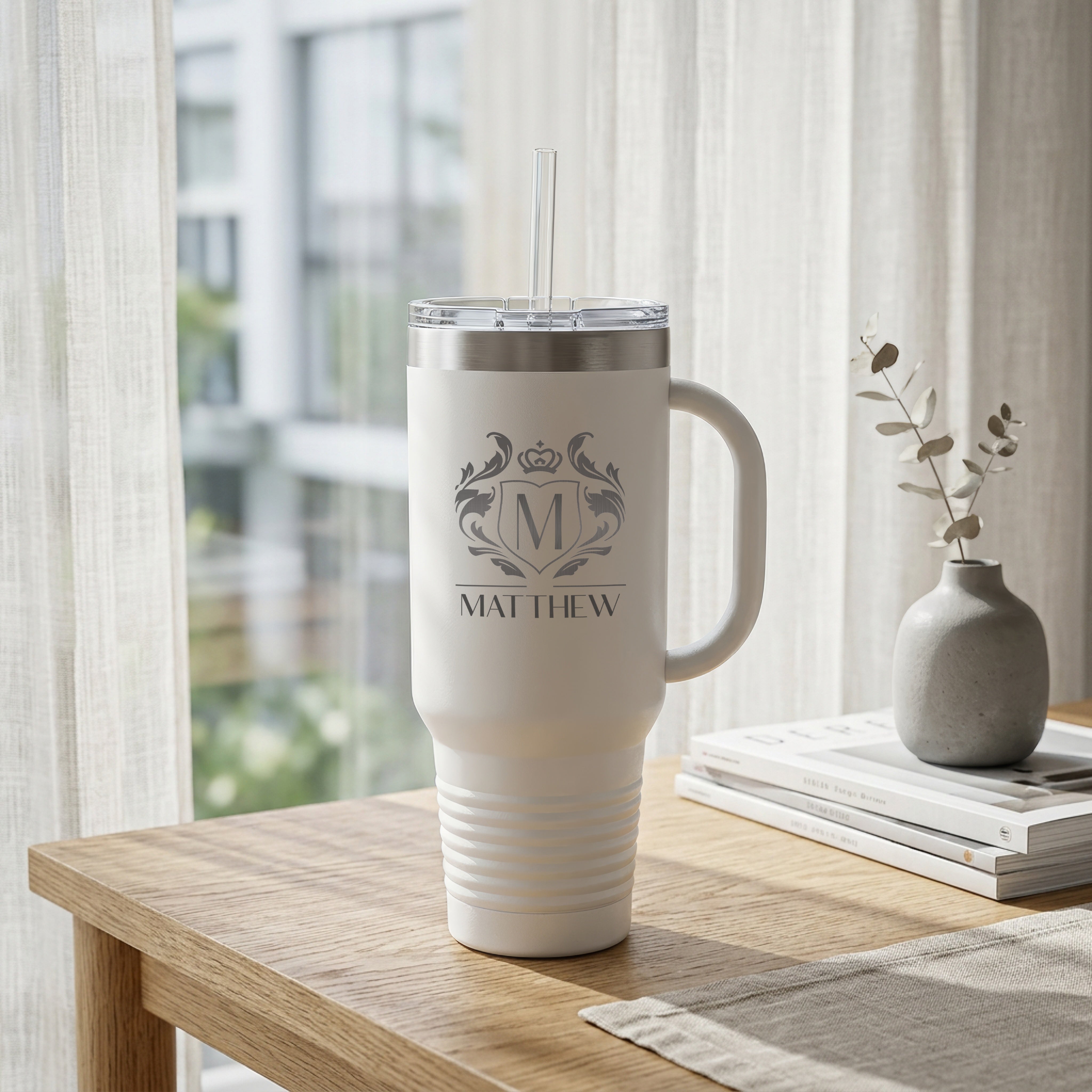 Personalized 40 oz Tumbler with Handle | Custom Engraved Gift for Him