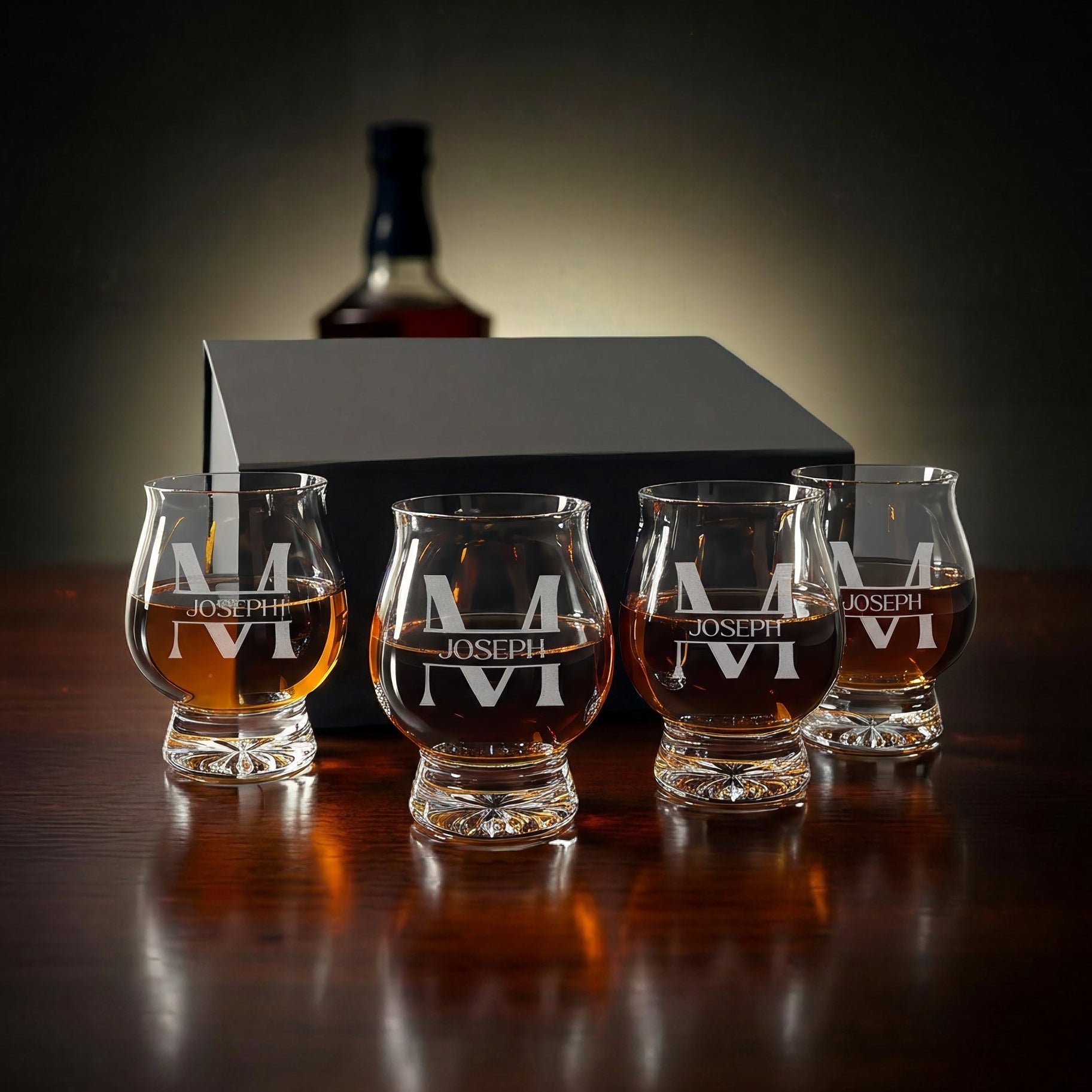 Engraved Kentucky Bourbon Trail Glasses Gift Box Set of 4