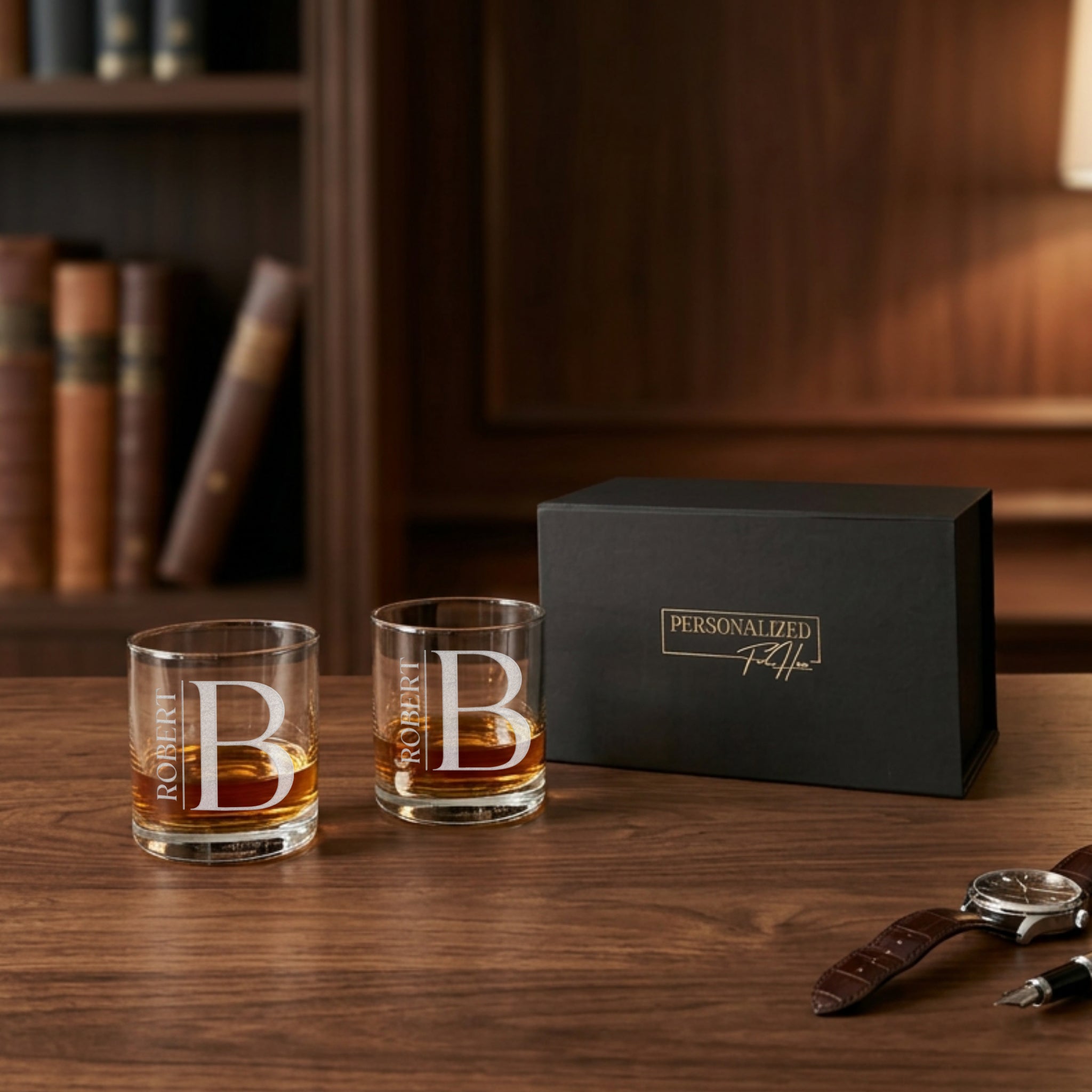 Classic Round Bourbon Glasses – Gift Box Set of 2